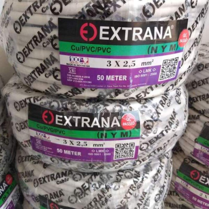 Kabel Listrik NYMHY 3x2,5mm 50M EXTRANA| EXTRANA Kabel Serabut | SNI