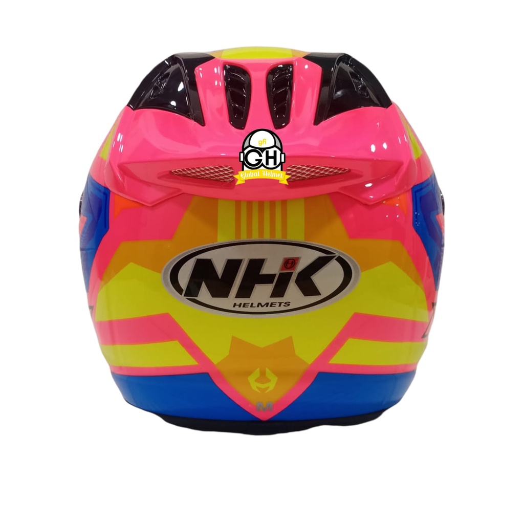 HELM NHK R6 MOTIF STARCO PINK FLO YELLOW BLUE HALF FACE NHK R6 MOTIF