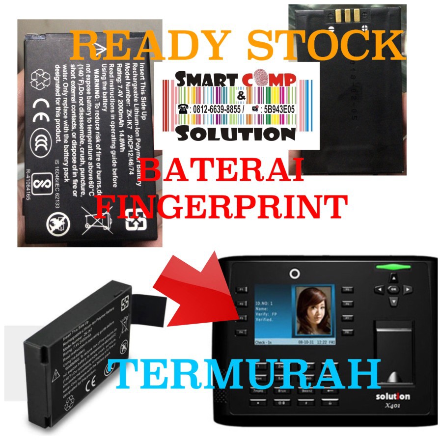 Baterai Fingerprint SOLUTION X401 / X-401 / X 401 Baterai Mesin Absensi Lithium Battery Zk-Ik7