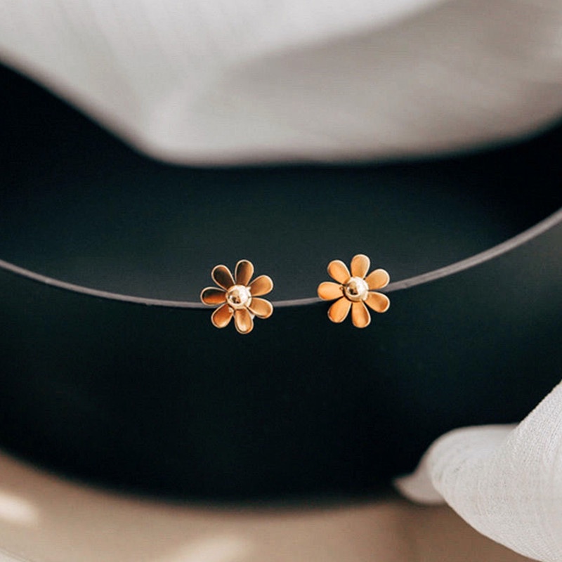 Anting Titanium Bunga Daisy Anting Tusuk Anti Karat Perhiasan Wanita Fahion Korea