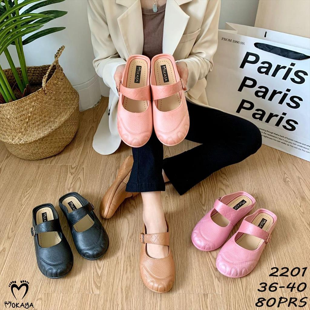 Sepatu Slop Jelly Wanita Tali Gesper Model Balerina Simple Elegant Keren Anti Slip Import Mokaya / Size 36-40 (2201/2201-2Ad)