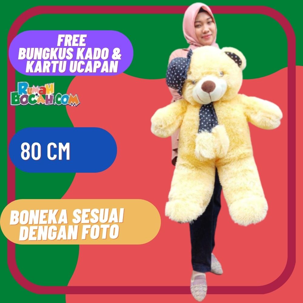 Boneka Beruang 80 cm Teddy Bear Beruang Jumbo Besar Syal Topi Cream XL untuk Kado Ulang Tahun Kado A