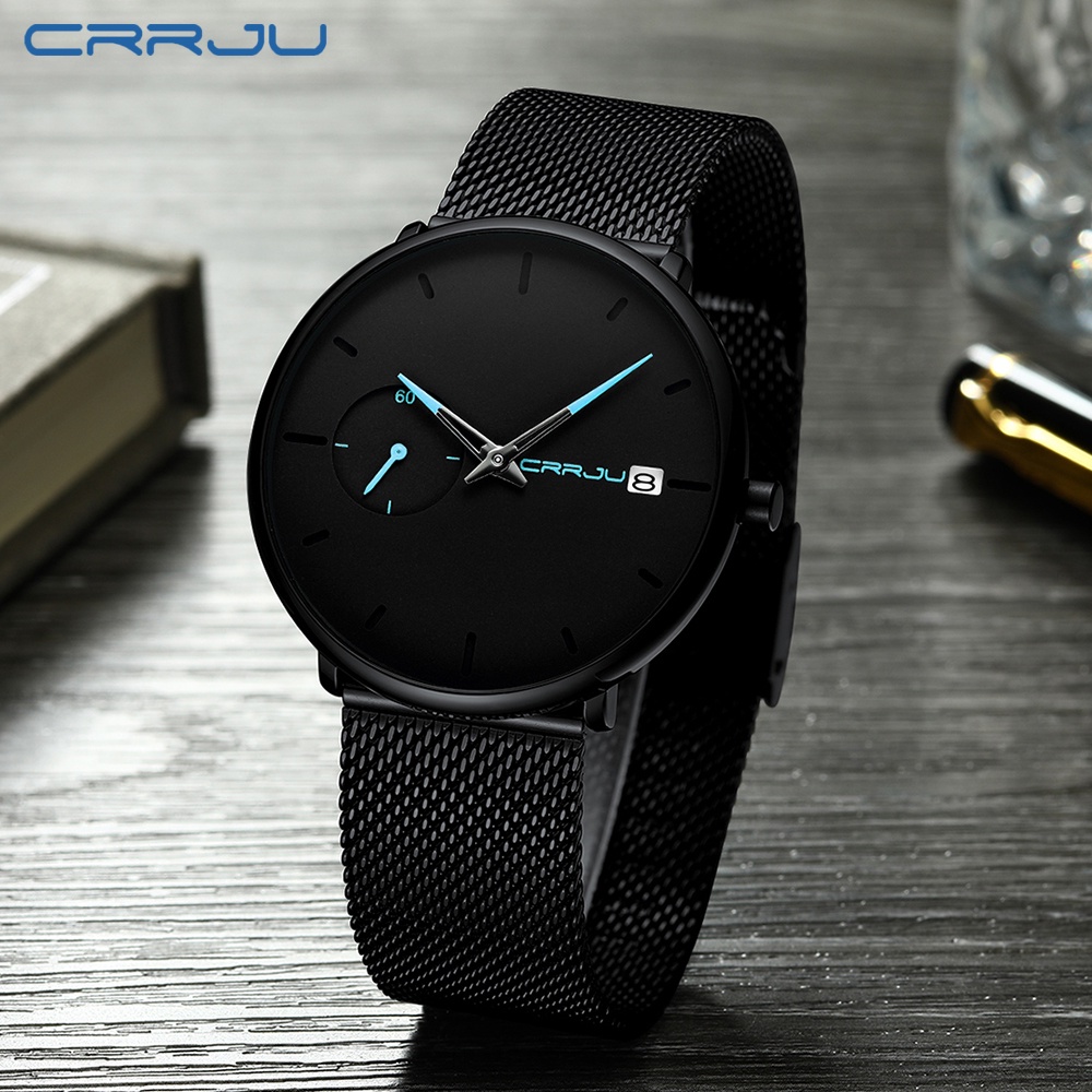 CRRJU Jam Tangan Pria Mode Santai Simple Dial Tahan Air Pria Display Kuarsa Jam Tangan Cowok Jam kuarts kalender otomatis