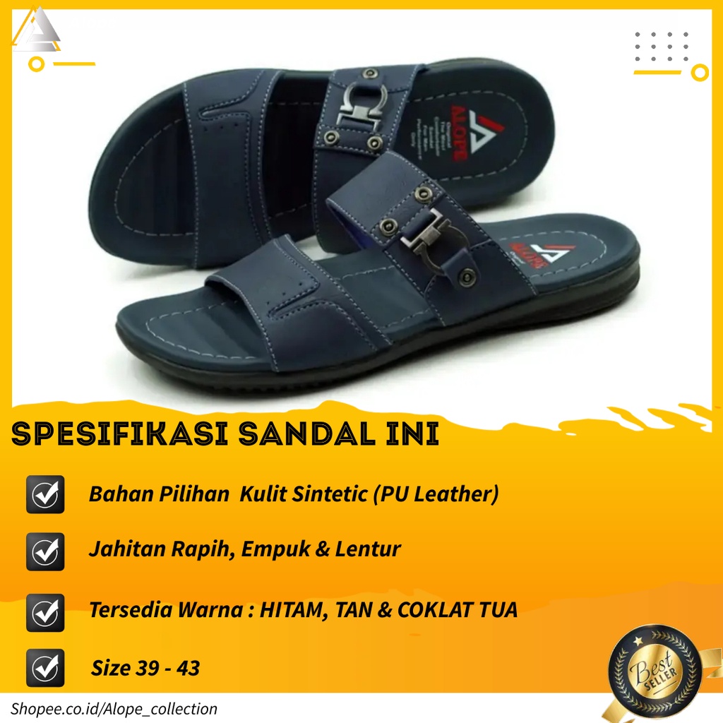 Sandal Slop Kulit Kekinian Casual Sendal Pria Cowok Dewasa Original Premium Brand Lokal Terbaru Kuat-2