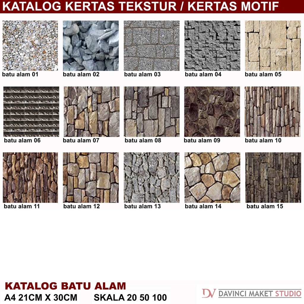 

Kertas Tekstur Bahan Batu Alam 01 Maket Diorama - Motif Batu Alam Pualam Templek Candi Andesit Palimanan A4 21cm x 30cm skala 1:20 1:50 1:100