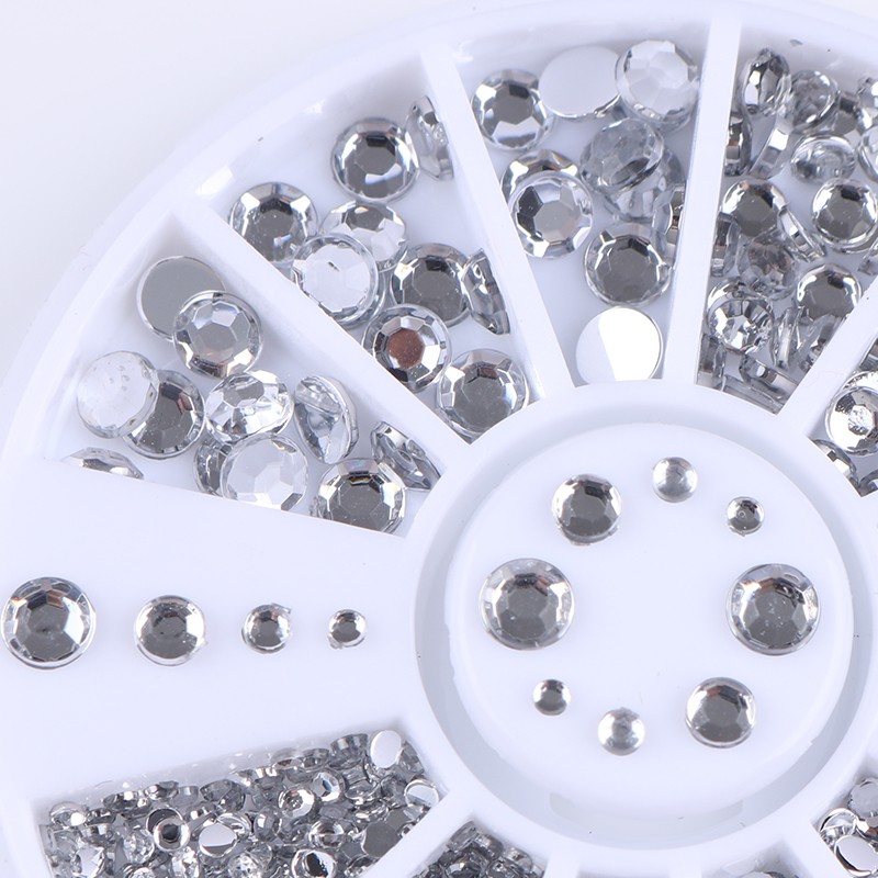 400pcs Stud Berlian Imitasi Bulat Silver Ukuran 1.2mm / 2mm / 3mm / 4mm Untuk Dekorasi Nail Art UV Gel Akrilik