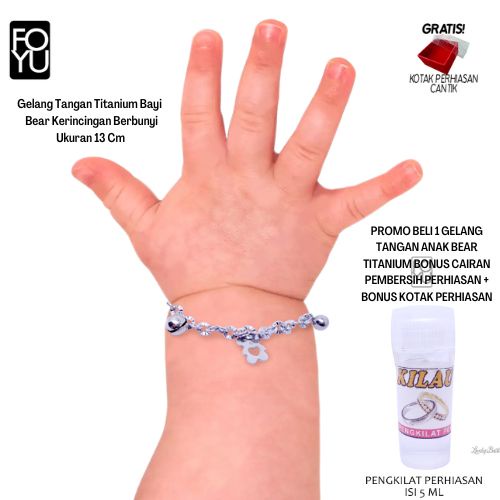 Promo Gratis Cairan Pembersih Perhiasan + Bonus Kotak Perhiasan Gelang Tangan Bayi Perempuan Laki Laki Titanium Gelang Kerincing Berbunyi Baby Bear Bonus Tempat Perhiasan - Lovelybutik