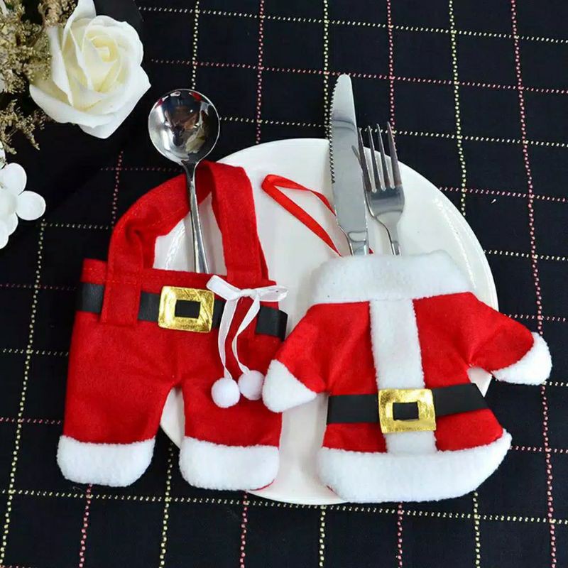 sarung tempat alat makan motif baju santa christmas cultery cover hokkyshop