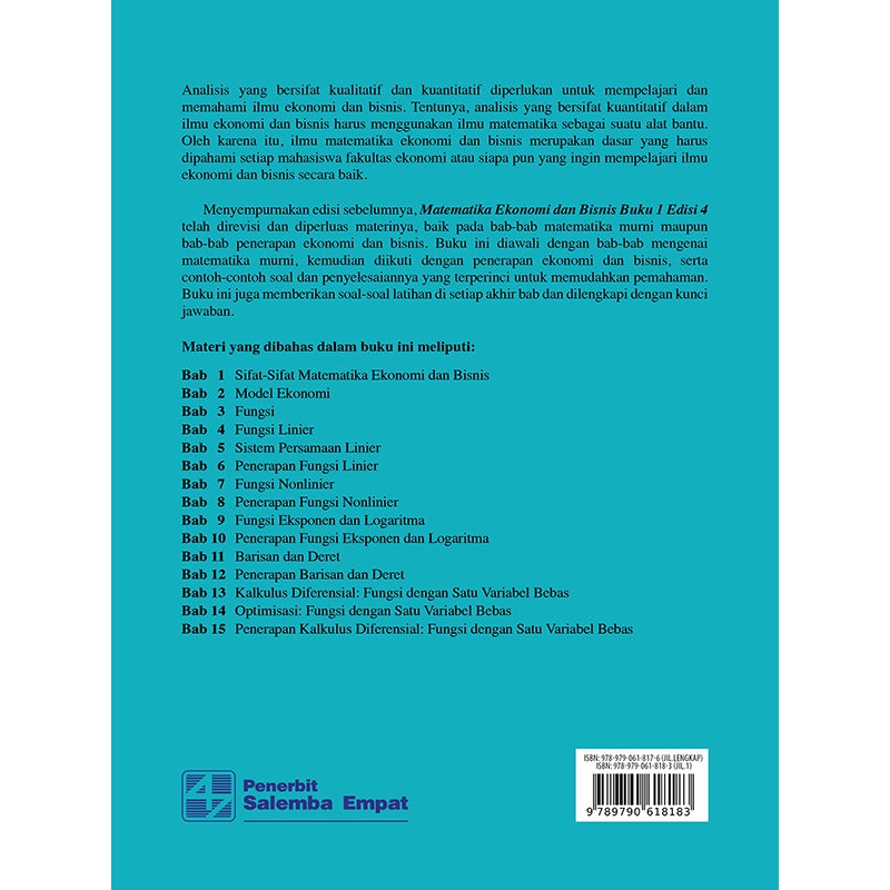 Matematika Ekonomi Dan Bisnis Edisi 4 Buku 1 Josep Bintang