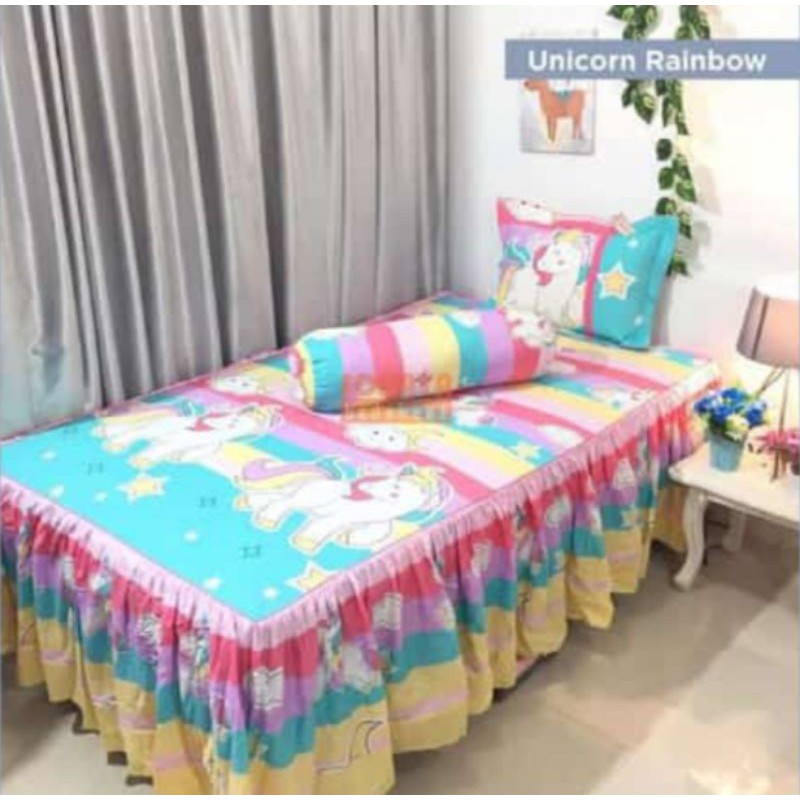 Sprei rumbai morif UNICORN RAINBOW bahan katun ukuran 120x200