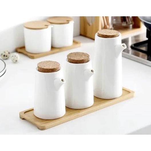 Botol Minyak/Cuka/Kecap Bahan Keramik Warna Putih/Ceramic Oil Pot