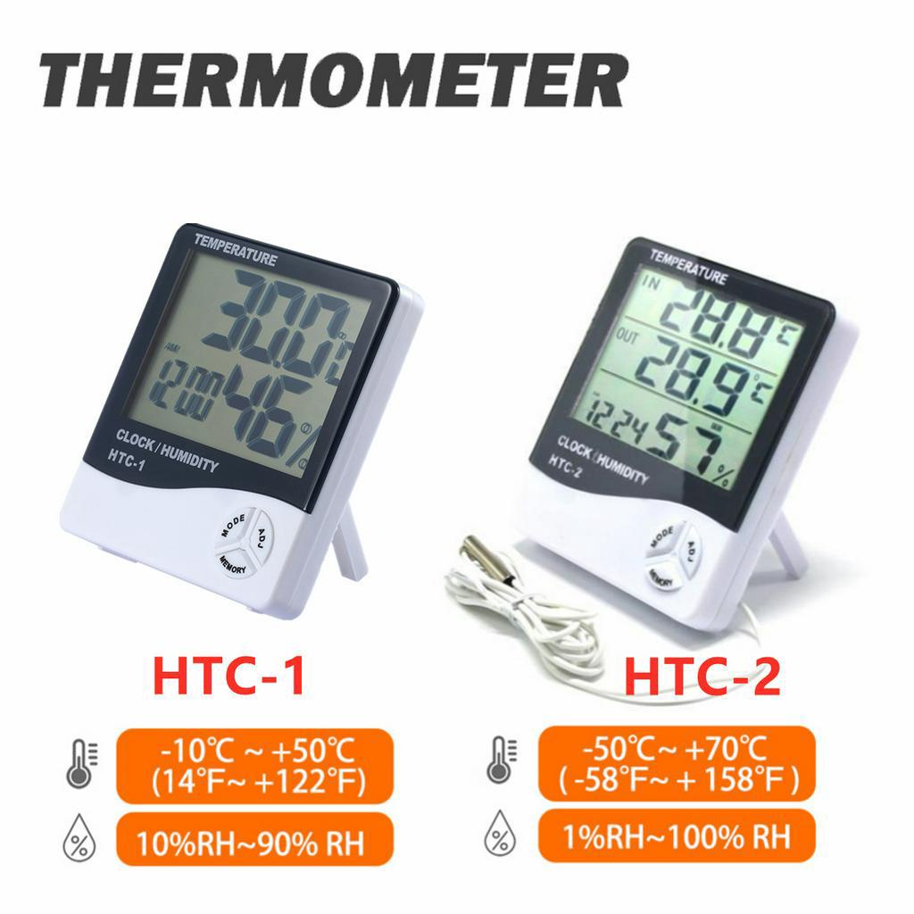 HTC-2 Thermometer Hygrometer Digital Higrometer Termometer Ruangan Clock Temperature Humidity