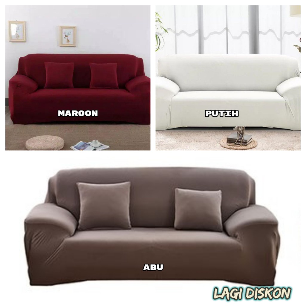 Cover sofa polos elastis 2 Seater Sarung Sofa 3 Seater polos murah bahan polyster model terbaru