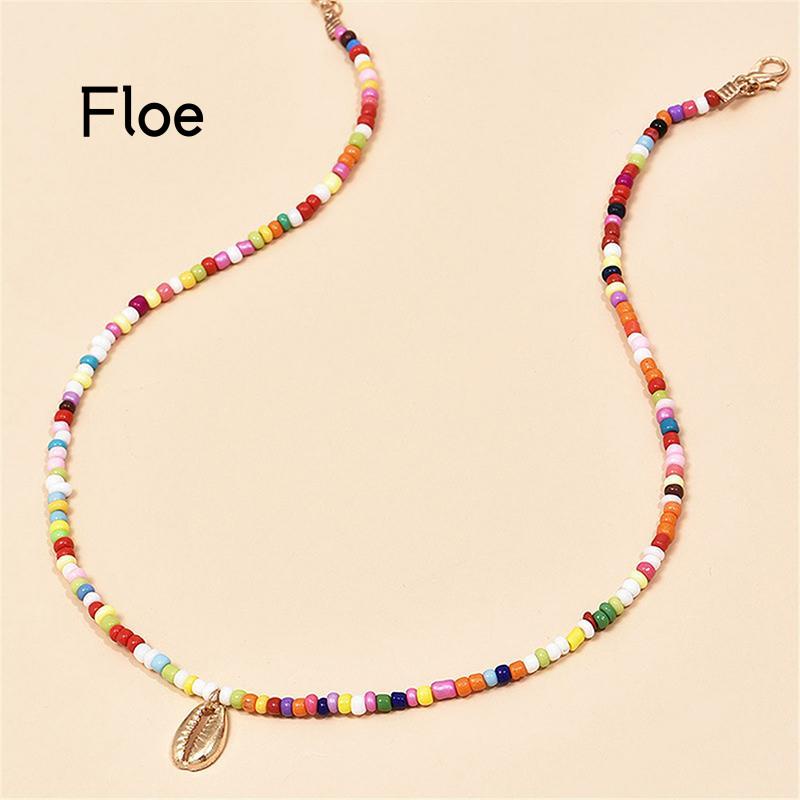 Fl 2PCS / Set Kalung Rantai Fashion Gaya Bohemia Aksen Manik-Manik Warna-Warni Untuk Wanita / Musim Panas