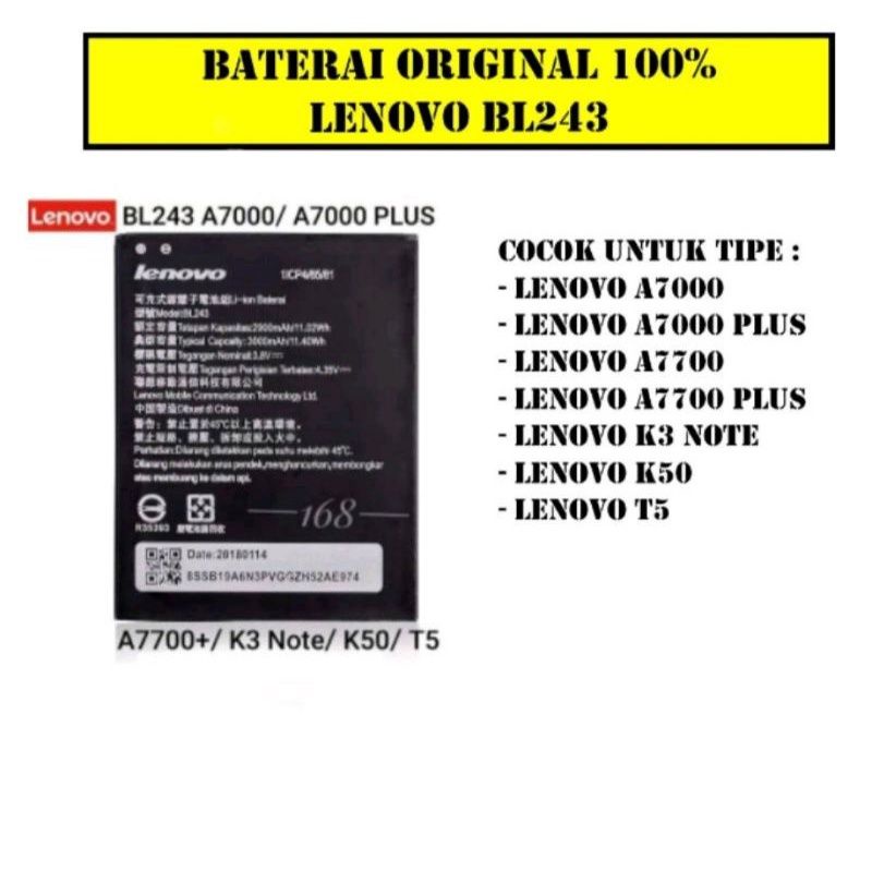 BATREI/Batre LENOVO TYPE HP A7000/A7700/A7700+/A7700PLUS/K3 NOT/K50/T5