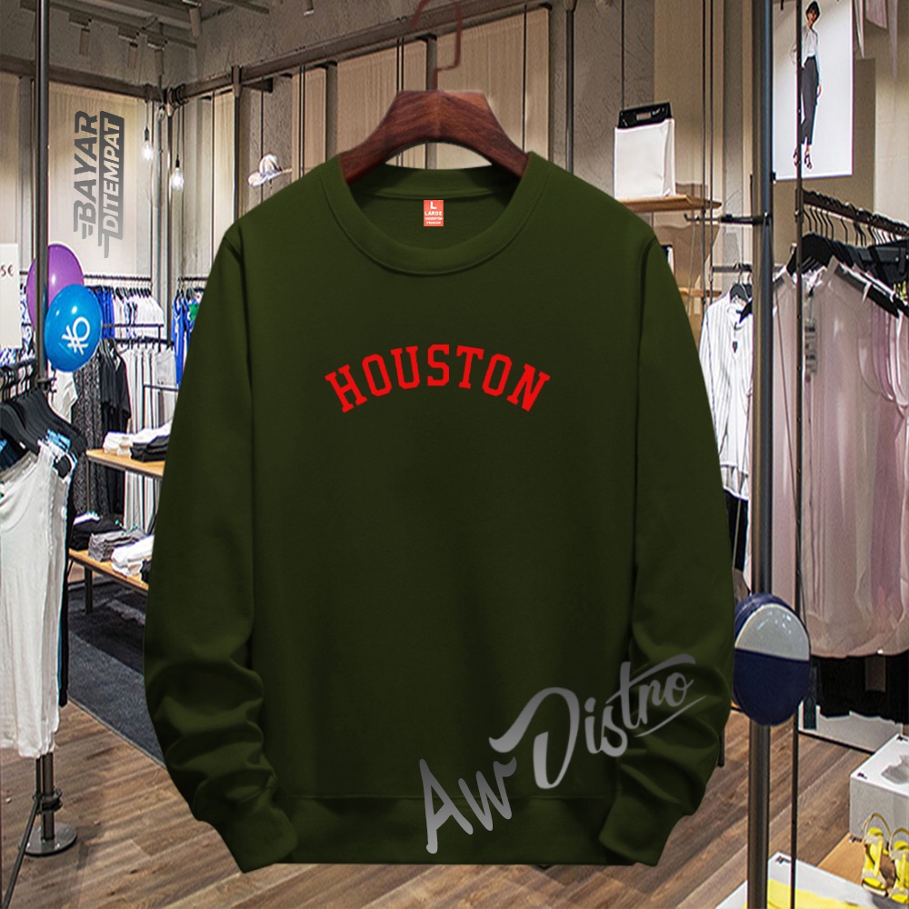 COD Sweater Distro Houston Ret Premium Quality Sweater Tulisan Jaket Kata-Kata Hoodie Sablon