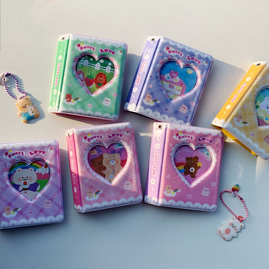 Beruang Lucu 3inch Album Foto Mini Heart Lace Cover Card Album Tempat Penyimpanan Buku Koleksi Photocard