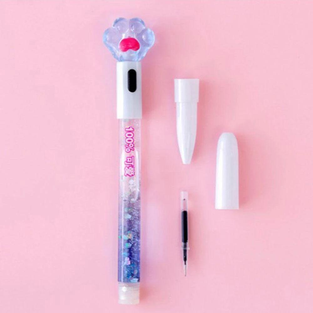 Agustina Cat Paw Gel Pen Perlengkapan Kantor Kawaii Anak Glitter Light Perlengkapan Menulis 0.38mm Dengan Lampu Led Kartun Pulpen Menulis