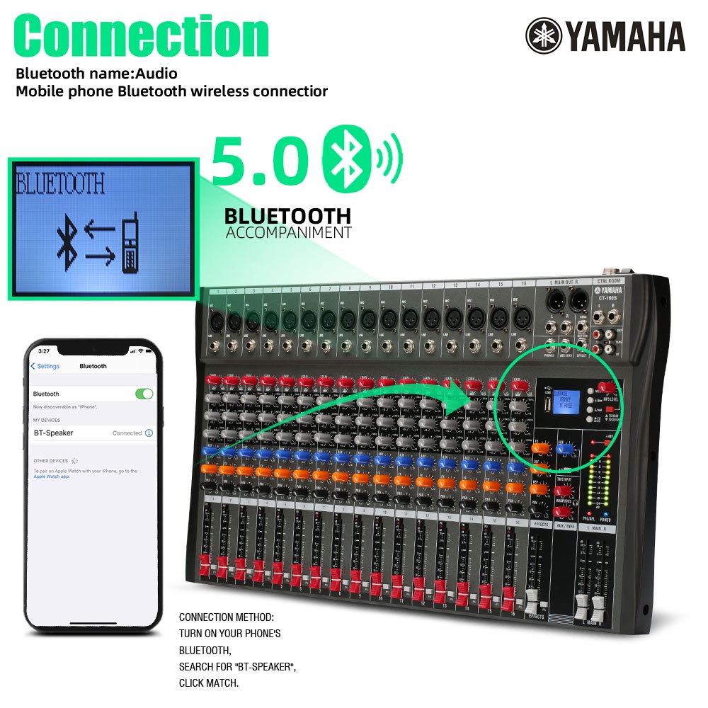 Mixer Audio Profesional YAMAHA CT160S 16-channel built-in EQ/mode perekaman Pengalih bahasa Efek reverb Pemutaran Bluetooth/MP3/USB/PC Peralatan Audio Profesional