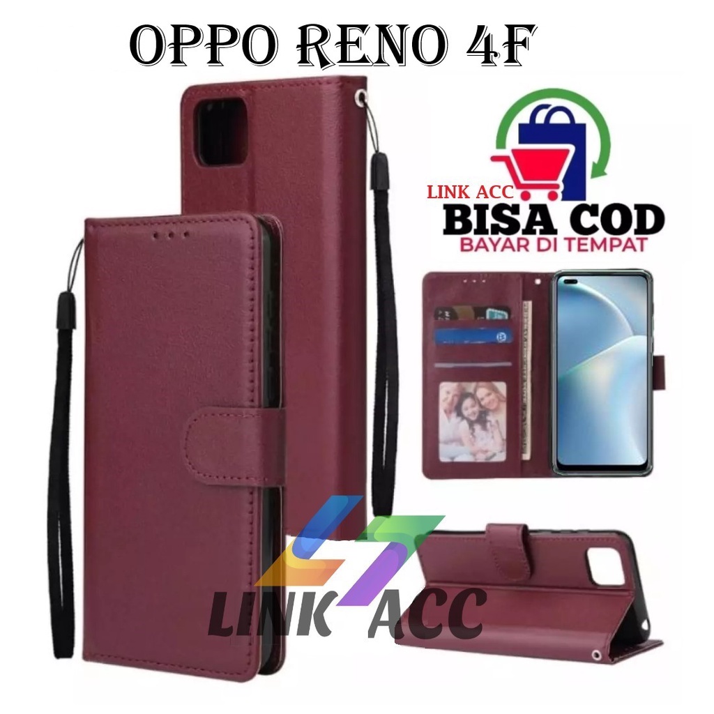 OPPO RENO 4F LEATHER CASE PREMIUM-FLIP WALLET CASE KULIT UNTUK OPPO RENO 4F - CASING DOMPET HP