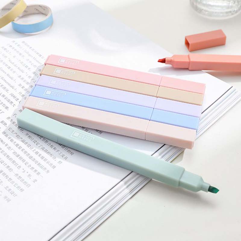 6pcs Spidol Highlighter Ujung Lembut Portable Untuk Stationery Sekolahkantor