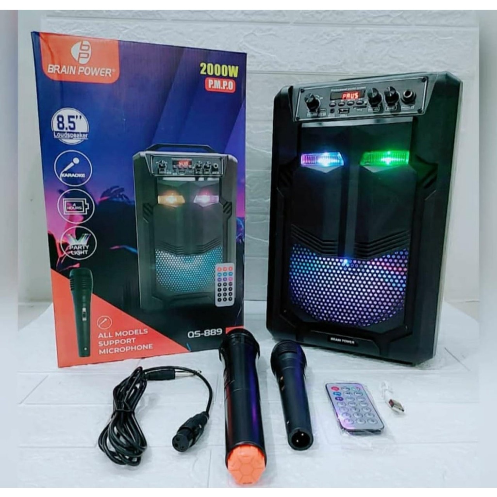 SPEAKER BLUETOOTH QS-889 BONUS + MIC KARAOKE WIRELESS + MIC KABEL+ REMOTE SUARA BASS