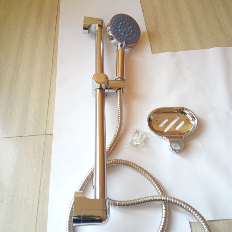 Shower Kamar Mandi 8043  Shower tiang Set 9991 Stainless Dinding Stainless Shower Bulat 5 Jenis Semburan Air