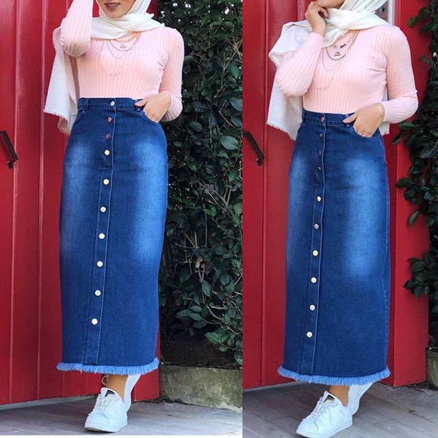 ❅Rok Span Denim Panjang Wanita Kancing Depan/Rok Payung Jumbo Bahan Jeans.