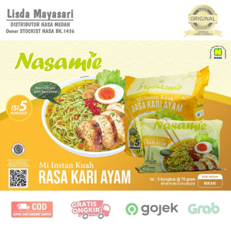 

MIKARI - NASAMIE Mi Mie Instant Kuah Rasa Kari Ayam dengan Spirulina 5 Bungkus