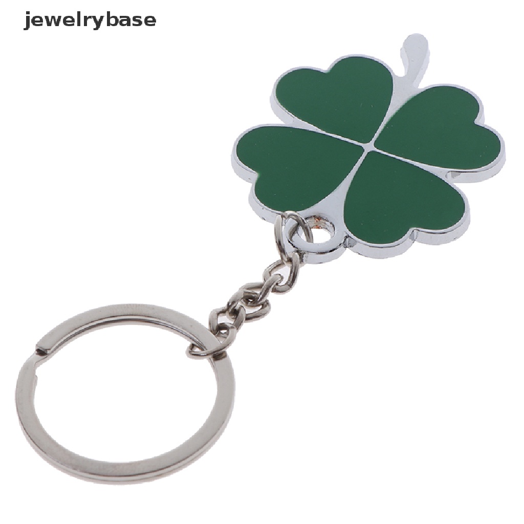 1pc Gantungan Kunci Bentuk Daun Clover Hijau Bahan Stainless Steel