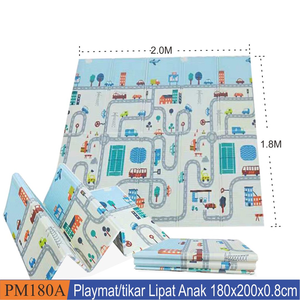 1Playmat Premium Anak Bayi Lipat Tebal Double Pad(Bonus Tas) 2 Ukuran/Karpet Anak Playmat Kartun-5