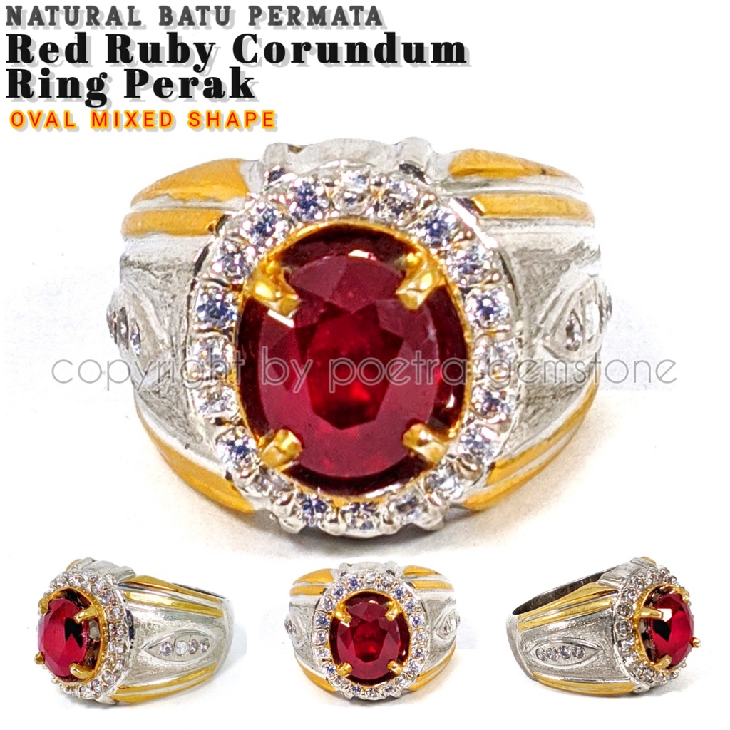 Natural Batu Permata Red Ruby Cutting Corundum Ring Perak Include Memo