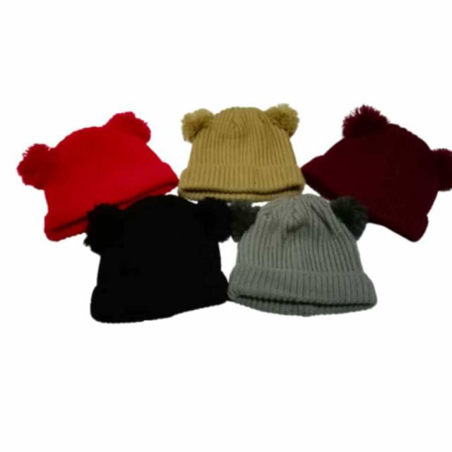 Topi Kupluk pompom kupluk bayi pria wanita GRATIS bordir nama sendiri suka suka | Topi Kupluk pompom anak