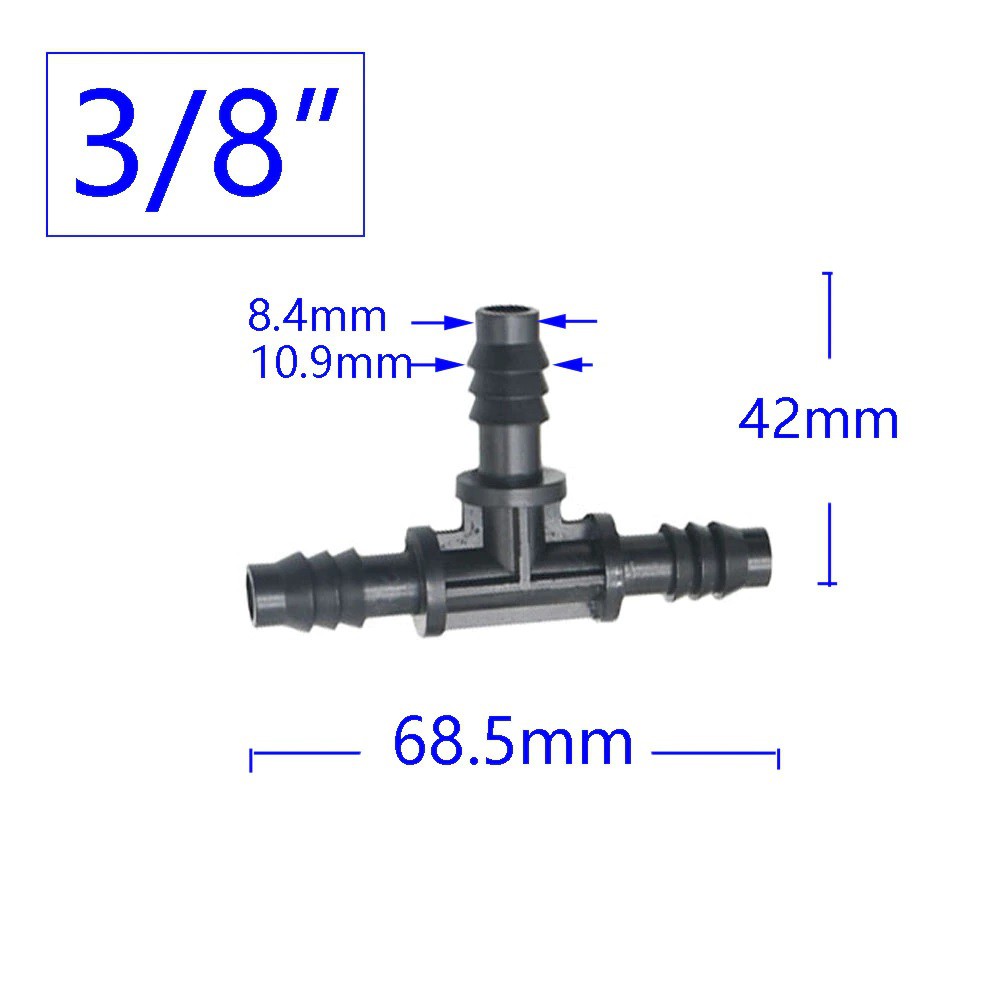 Konektor T TEE Ukuran 8/11 mm atau Selang 5/16 & 3/8 Inch