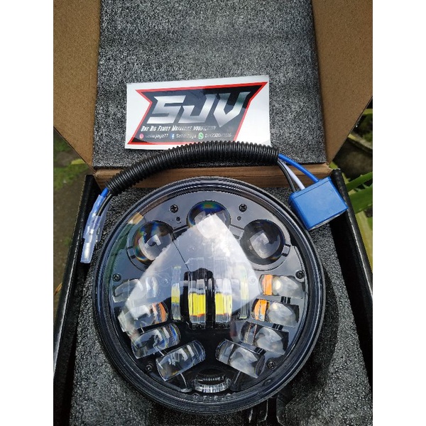LAMPU DEPAN LED 16 LED 5'75 INCHI SENJA BIRU PUTIH + SEIN PNP CB GL MP TIGER L2G VAN VAN Y2L TERMURAH