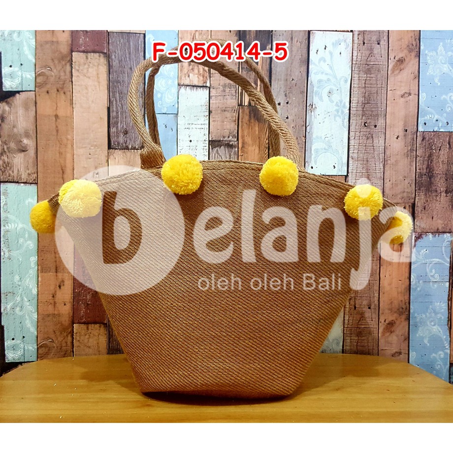 Tas Vintage Goni Besar Pompom / tas anyaman tas piknik prawedding