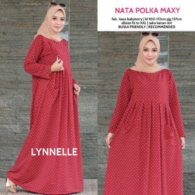 Nata polka maxy by Lynnelle | gamis syari | gamis busui | gamis jumbo | dress jumbo
