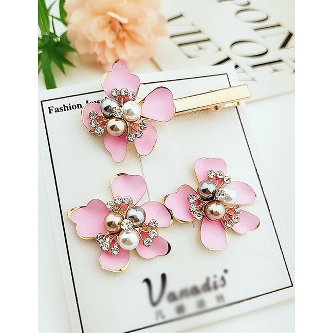 LRC Jepit Rambut Fashion Pearl Flower Hairpin Earring Set F61982