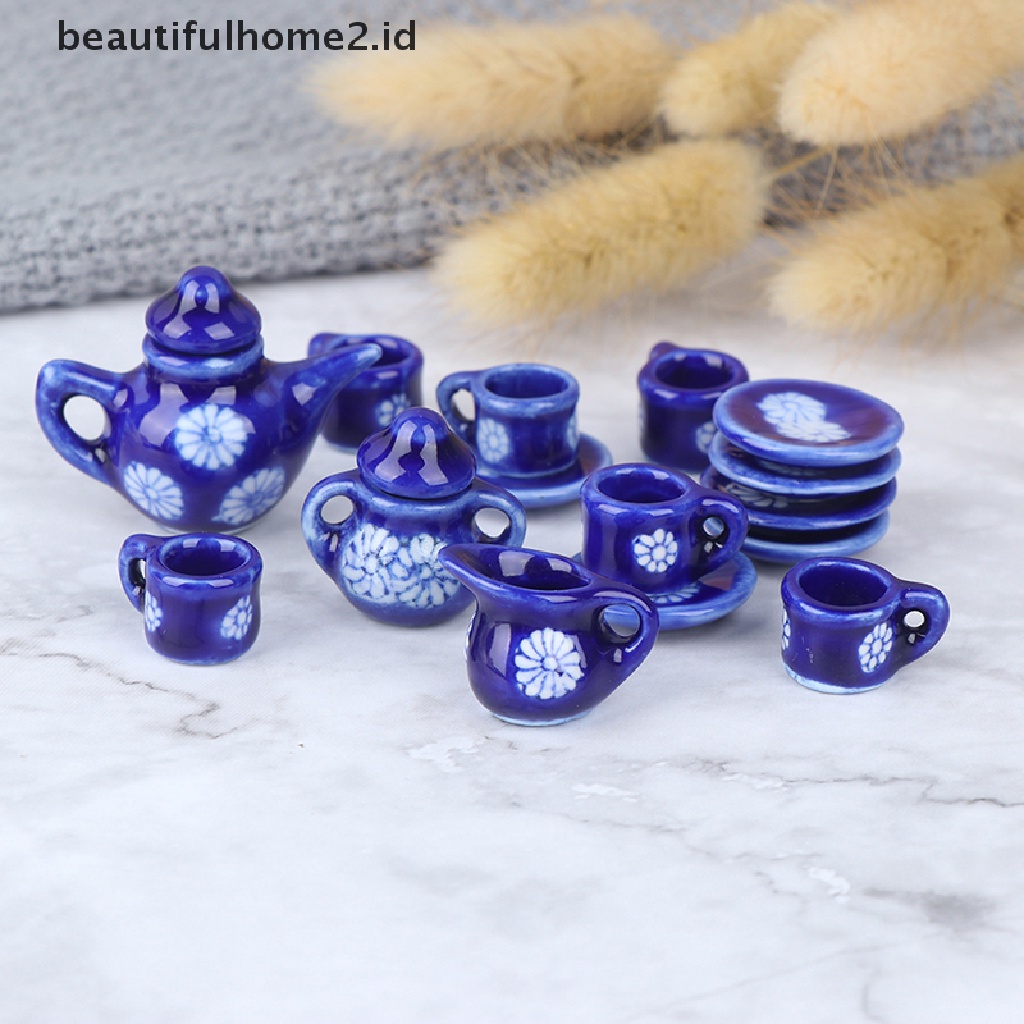 (beautifulhome2.id) 15pcs / Set Miniatur Cangkir Teh Porselen Skala 1: 12 Untuk Rumah Boneka