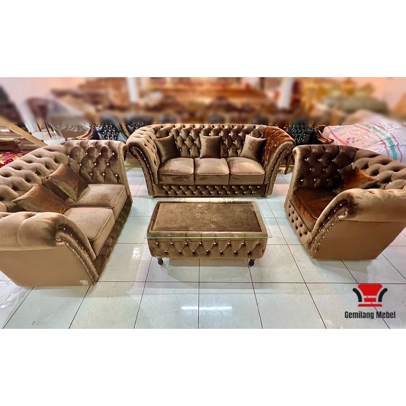Sofa Klasik Modern 321 Bludru Mewah Ready Makassar Berkualitas