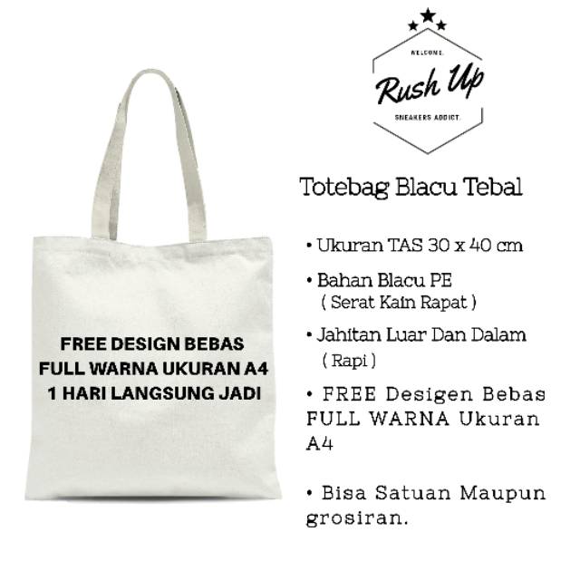 Tas Tote Bag Blacu PE Tebal FREE Design Satuan Full Warna