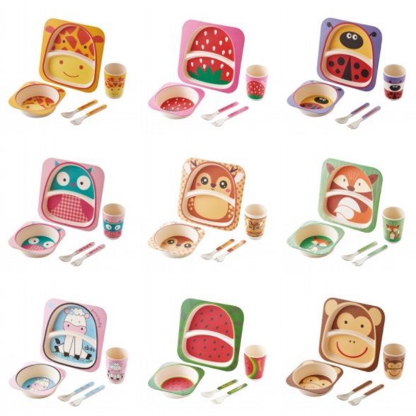 5pcs Set Alat Makan Anak Dengan Variasi Desain Karakter Lucu Peralatan Makan Anak Set