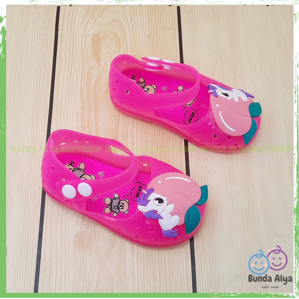 Sepatu Anak Perempuan Jelly LED Usia 6 Sampai 12 Bulan FANTA Sepatu Anak Cewek Motif Kuda Pony Lucu Sepatu Karet Elastis Bisa Menyala Size 18-23