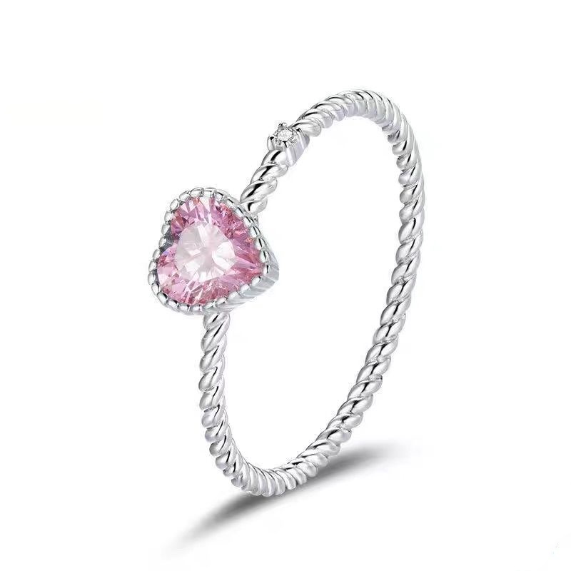 Disney Cincin Silver 925 Adjustable Desain Hati Hias Cubic Zirconia Berlian Warna Pink Untuk Wanita