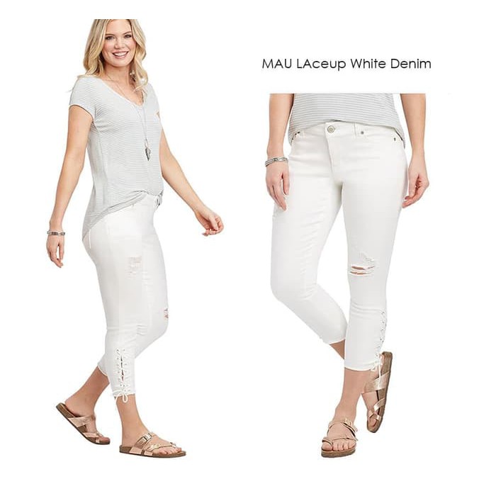 MAURICES Lace-Up White Denim Pants - Celana Jeans Wanita Branded Murah