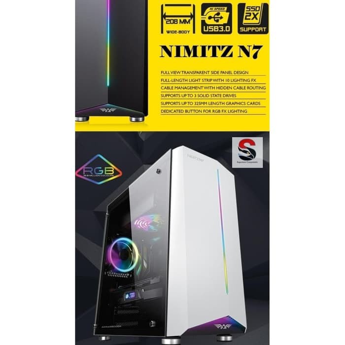 Casing CPU Gaming Armaggeddon Nimitz N7 Tempered Glass Resmi Case ATX