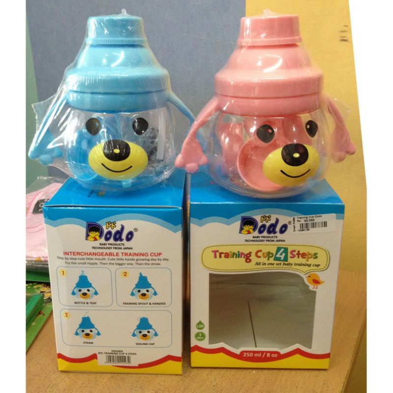 1 Set Dodo Training Cup 300ml 4 Step | Ninio Training Cup 3 Steps | BPA Free Non Toxic | Set Botol Minum Bayi 4 Tingkat 3m+