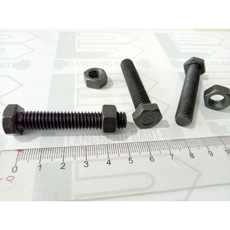 Mur Baut NC 3/8 x 2 / Kunci 14 Panjang 5cm Hitam