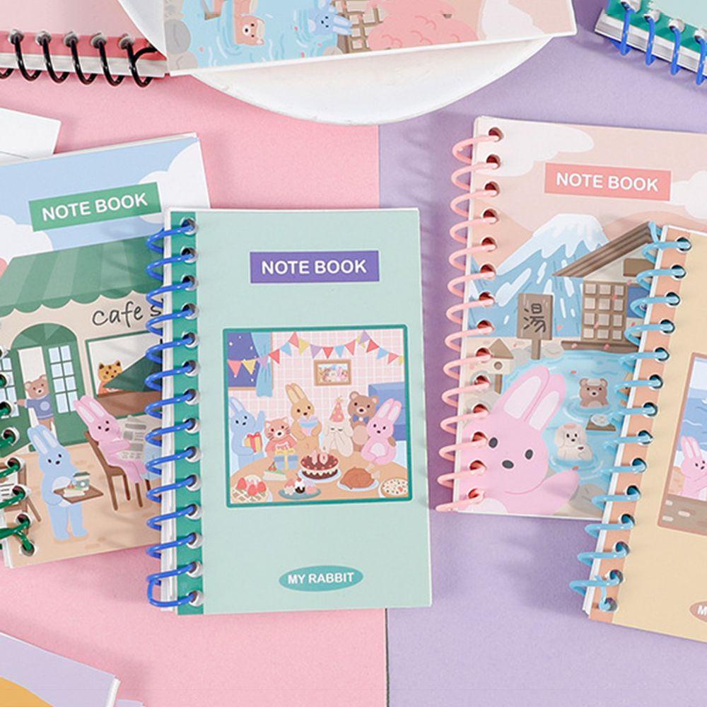 [Elegan] Mini Diary Notebook 80halaman Portable Korea Garis Horizontal Siswa Sekolah Alat Tulis Supply Anak Sketchbook Bunny Diary Book