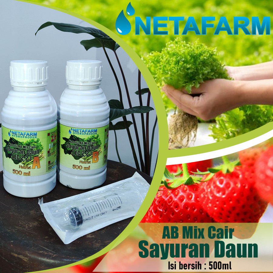 Pupuk Nutrisi AB Mix Cair NETAFARM - Sayuran Daun 500ml Stock A dan B + suntik